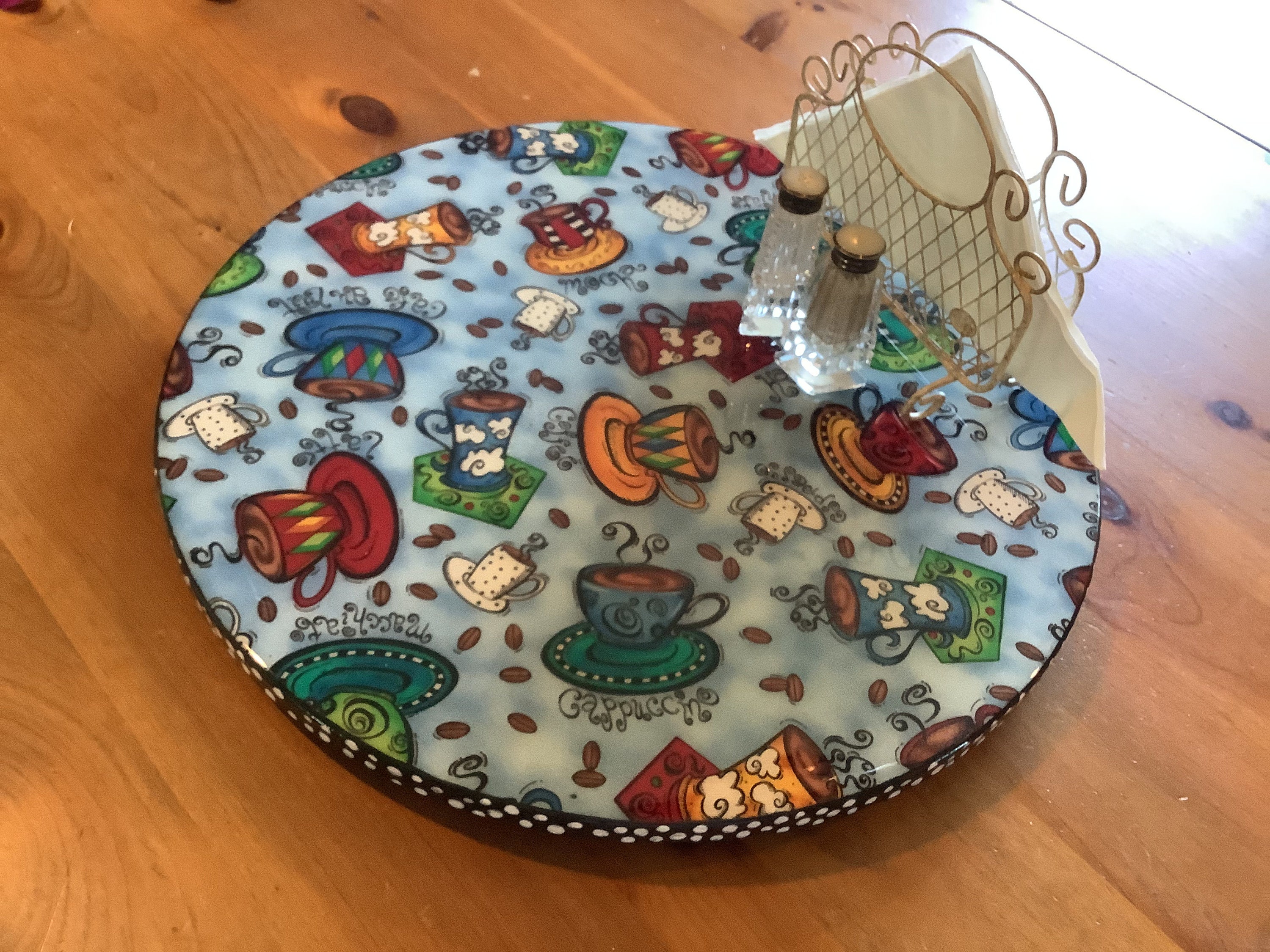 Coffee Cups Lazy Susan Turntable. Handmade Unique Functional Etsy