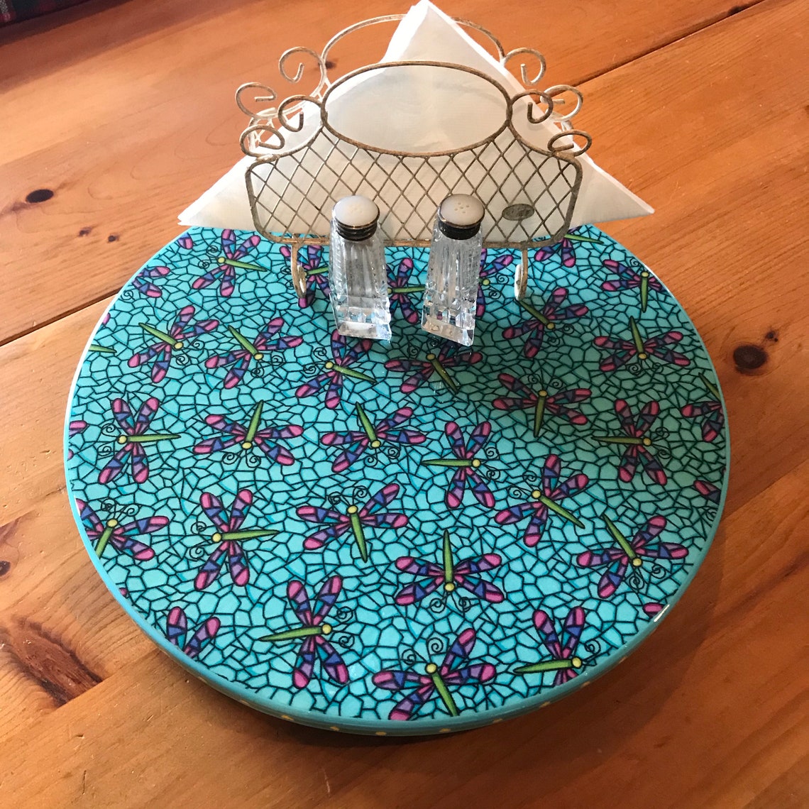 12 Dragonflies Lazy Susan Turntable Handmade Unique Etsy