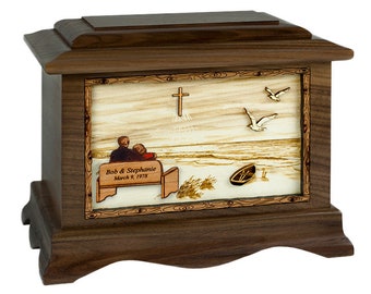 Walnut Soulmates at the Beach with Cross Ambassador Wood Cremation Urn