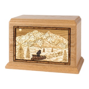 Oak Dogsled in Mountains Hampton Wood Cremation Urn