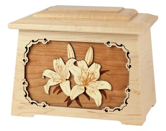 Maple Lilies Astoria Wood Cremation Urn