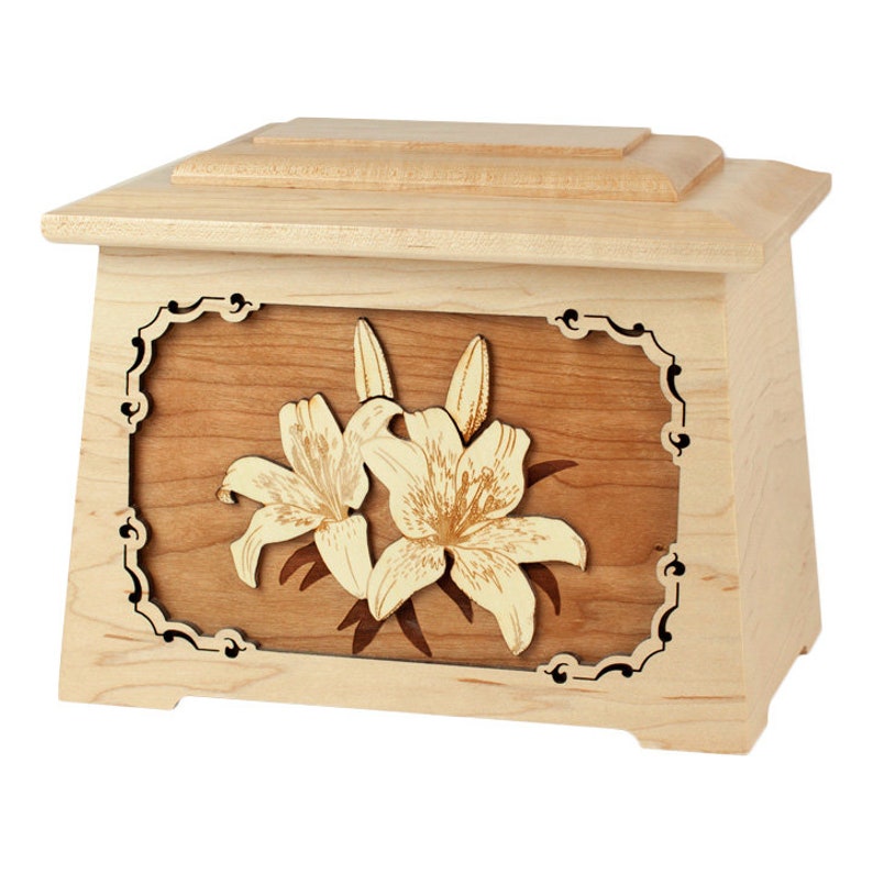 Maple Lilies Astoria Wood Cremation Urn image 1