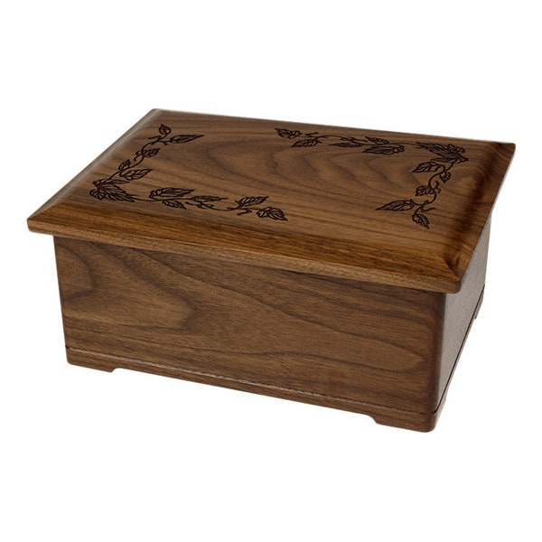 Walnut Autumn Leaves Wood Cremation Urn