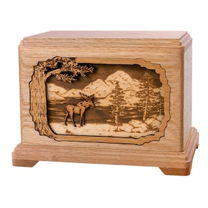 Oak Moose Hampton Wood Cremation Urn