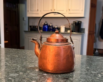 Small Antique Copper Tea Kettle w/ Removable Lid