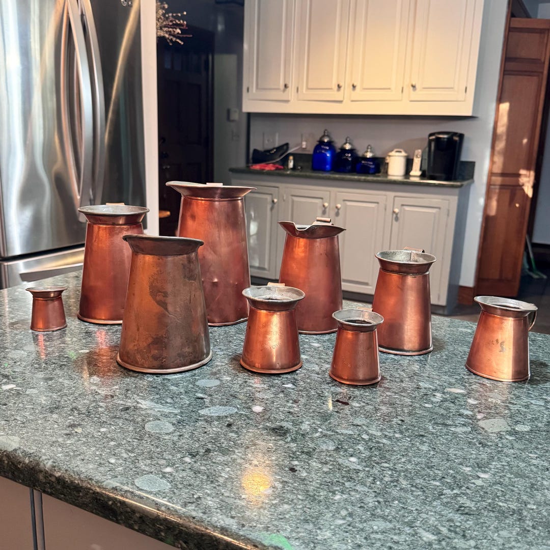 Antique Copper Measuring Pitcher Set – H. Strater & Sons Boston NY ...