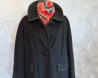 Vintage 1950s/60s Coat, Hockanum Fabric, Classic Black Full Length