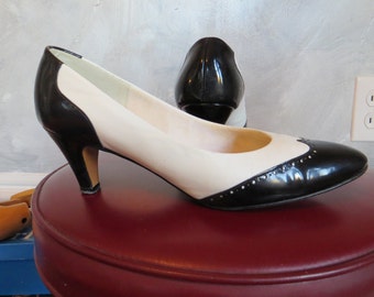 red and white spectator pumps
