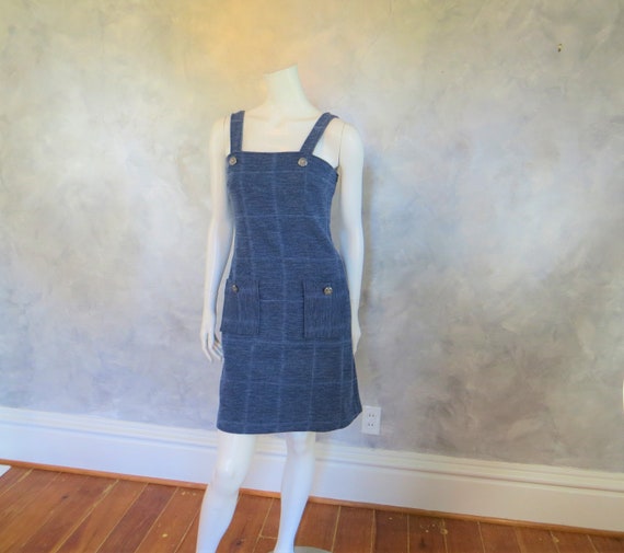 Vintage 70's faux denim bib overall jumper dress … - image 1