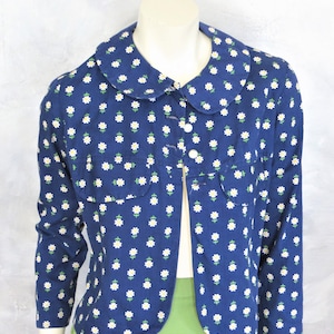 Vintage 70&#39;s Daisy Floral Jacket or Shirt Handmade OOAK * Peter Pan Collar* Bust: 36&quot; Size Small/Medium