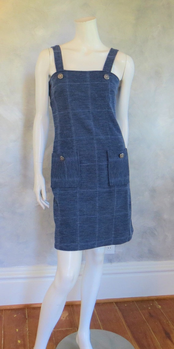 Vintage 70's faux denim bib overall jumper dress … - image 5