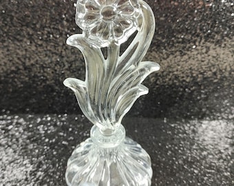 Vintage Clear Glass Perfume Bottle with Floral Stopper