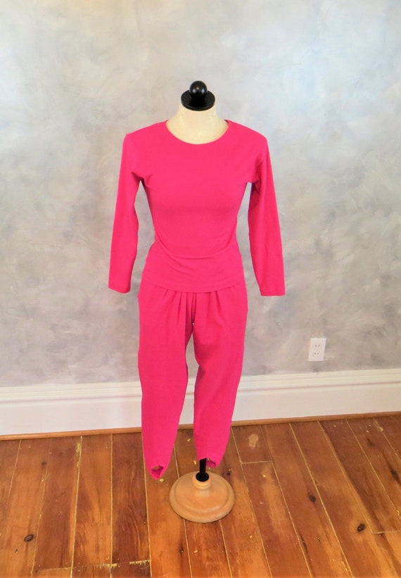 Vintage 90's Stirrup Pants Set * High Waisted Pink