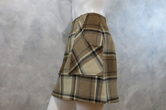 70's Plaid Miniskirt Size 2 * Big Pocket Belted S… - image 5