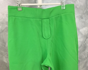 Vintage Bright Green Polyester Crop Flare Pants with Front Tab