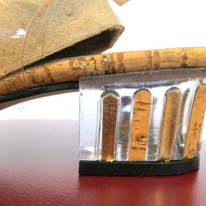 1970s Clear Slingback Shoes-Vintage Clear Peep Toe, Cork and Lucite Heel, Size 9.5 Narrow