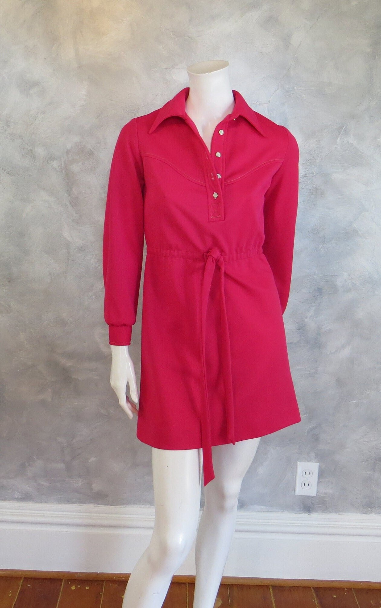 Vintage Polyester Minidress with Long Sleeves