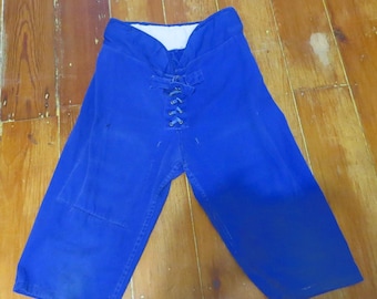 Vintage Kid's Distressed Football Pants Blue Lace Up * Man Cave Decor * Sports Memorabilia