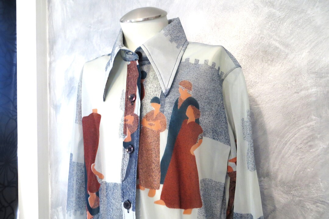 70s Pink Short Sleeve Dagger Collar Shirt M