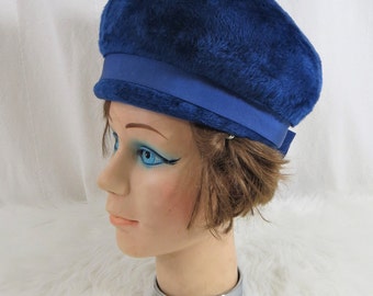 Vintage 60's Mod Hat * Marshall Field & Co. Blue Furry Bubble Cap