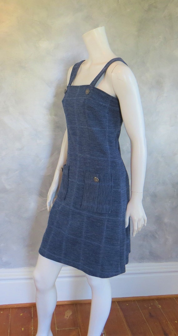 Vintage 70's faux denim bib overall jumper dress … - image 4