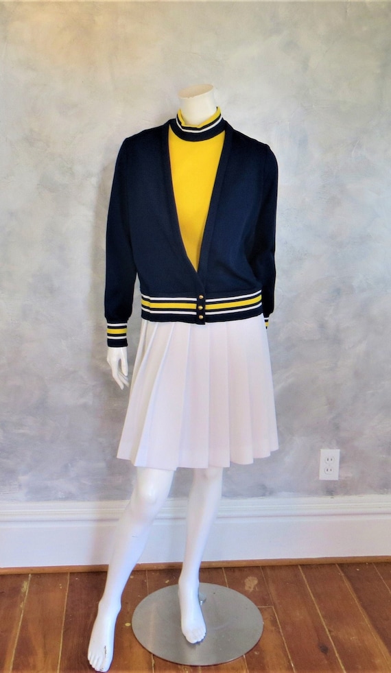 60s Knit Dress Mod Proper Preppy with Pleated Ski… - image 2