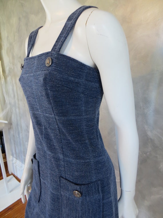 Vintage 70's faux denim bib overall jumper dress … - image 2