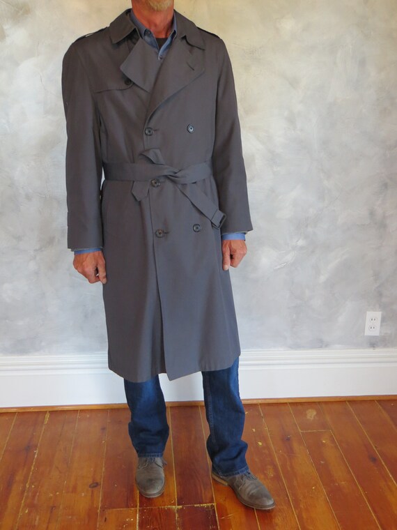 Vintage Men's Trench Coat Grey 42R - removable wo… - image 7