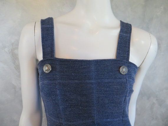 Vintage 70's faux denim bib overall jumper dress … - image 3