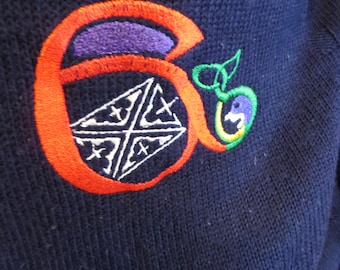 Vintage Irish Sweater: Navy Blue Crewneck with Celtic Symbols