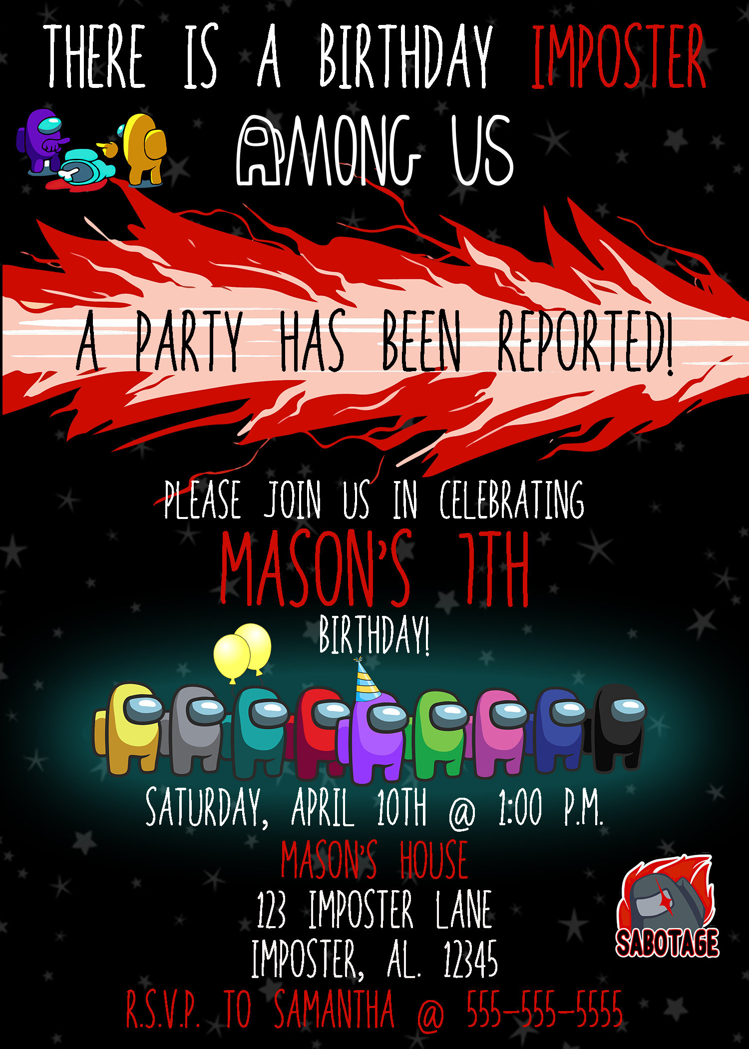 Among Us Birthday Digital Invitation Etsy