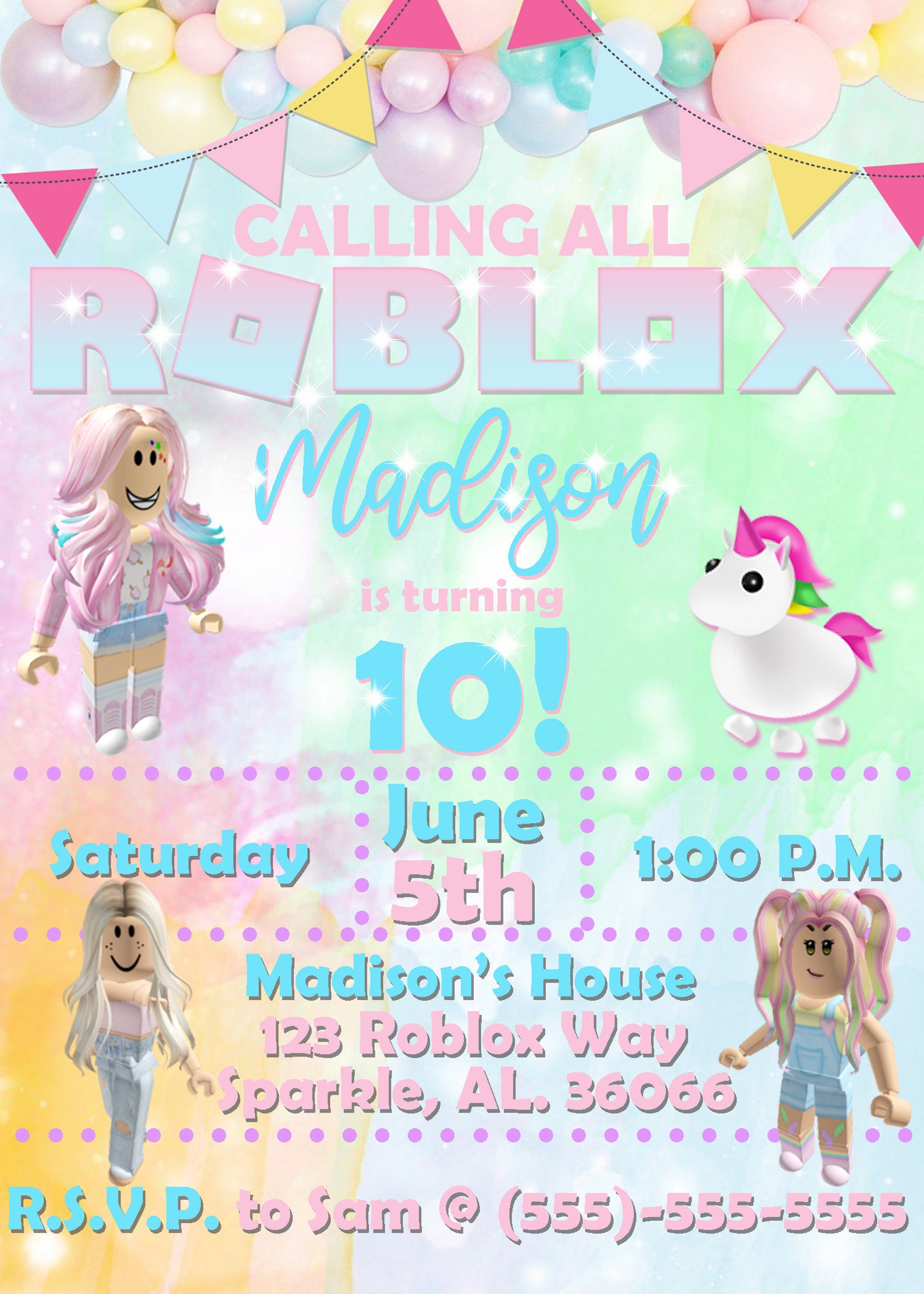 Girl Roblox Birthday Invitation Digital File Etsy