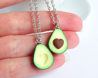 Green avocado bff friendship necklace pendant heart pit Valentines love bff gift bb present necklace best friend healthy food miniature