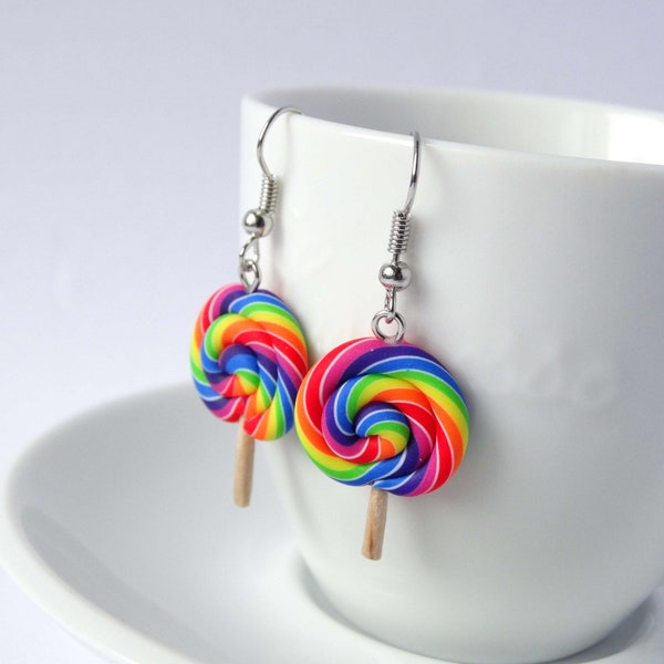 Rainbow lollipop earrings dangle candy sweet kawaii colourful