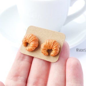 Croissant earrings, miniature food, cute kawaii studs posts earstuds, breakfast pastry chef baker gift ideas for her, silly funny quirky