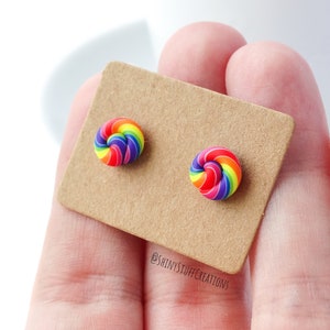 Rainbow swirl stud earrings LGBTQ community post ear studs colourful dainty earrings subtle dainty rainbow earrings handmade polymer clay