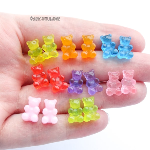 Gummybear earstuds, post stud earrings, miniature food sweet candy jewelry, colourful for kids girls women, hypoallergenic stainless steel