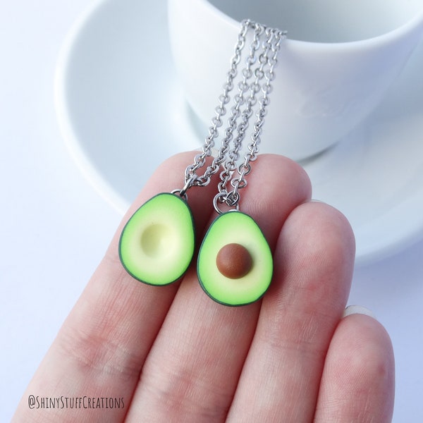 Avocado friendship necklace set of 2, funny cute bff best friend gift, foodie millenial present vegetarian vegan gift, stainless steel chain