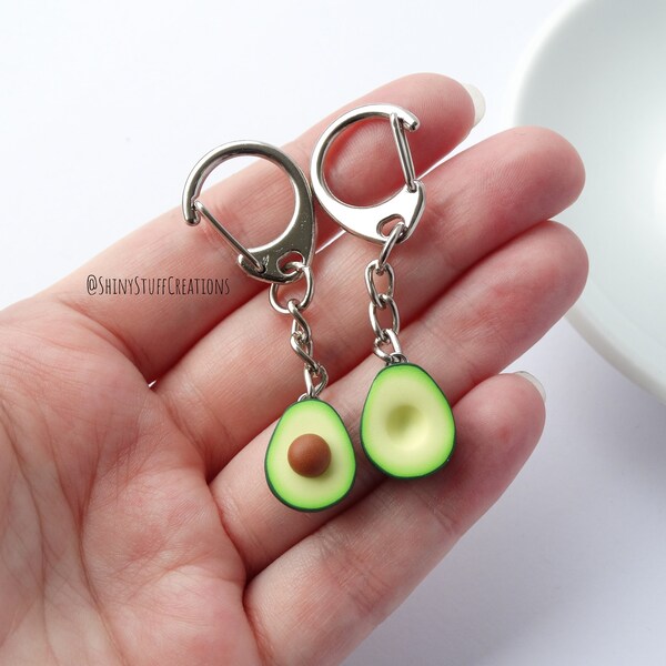 Avocado keychain set of two, round pit/stone, friendship bff key ring zipper charm accessory gift ideas, vegan vegetarian millennial favors