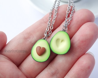 Heart avocado friendship necklace set of 2, funny bff best friend couples gift, Valentine's gift, matching necklaces for two avocado lovers