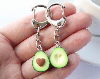 Cute green avocado friendship keychain set hearts asymmetric bff present girlfriend boyfriend avocado, funny Mother's day gift