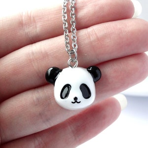 Panda necklace, charm pendant jewelry, cute kawaii animal, gifts for her, girls children necklace, hypoallergenic stainless steel chain