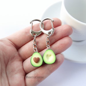 Avocado friendship keychain heart set of two, asymmetric bff best friend gift, present for couples, siblings, millennial funny cute ideas