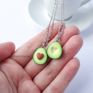 Avocado heart friendship necklace set for two, funny silly bff best friends besties gift ideas, cute lover Valentine's gift, miniature food