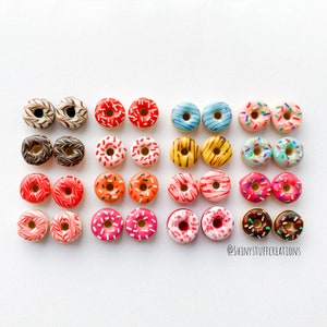 Donut earstuds, miniature food frosted glazed doughnuts with rainbow sprinkles, hypoallergenic cute kawaii stud post earrings for her/girls