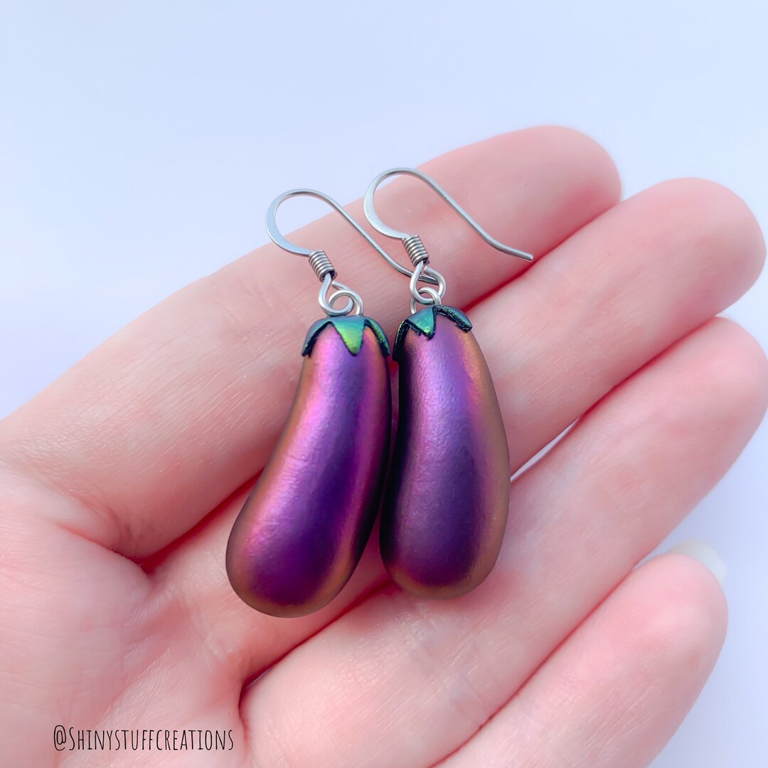Purple Eggplant Earrings Emoji Vegetable Drop Earrings Funny Vegetable