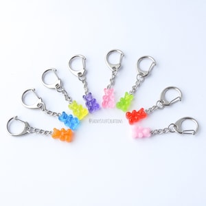 Gummybear keychain, miniature food sweet candy jewelry, colourful for kids girls children women her, funny silly zipper charm key ring tiny