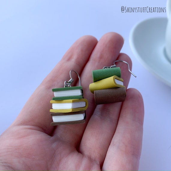Stack of Books, Library Earrings for Bookworms, Small Kawaii Books,  Stainless Steel | Handmade charms, Handmade polymer clay, Polymer clay  jewelry