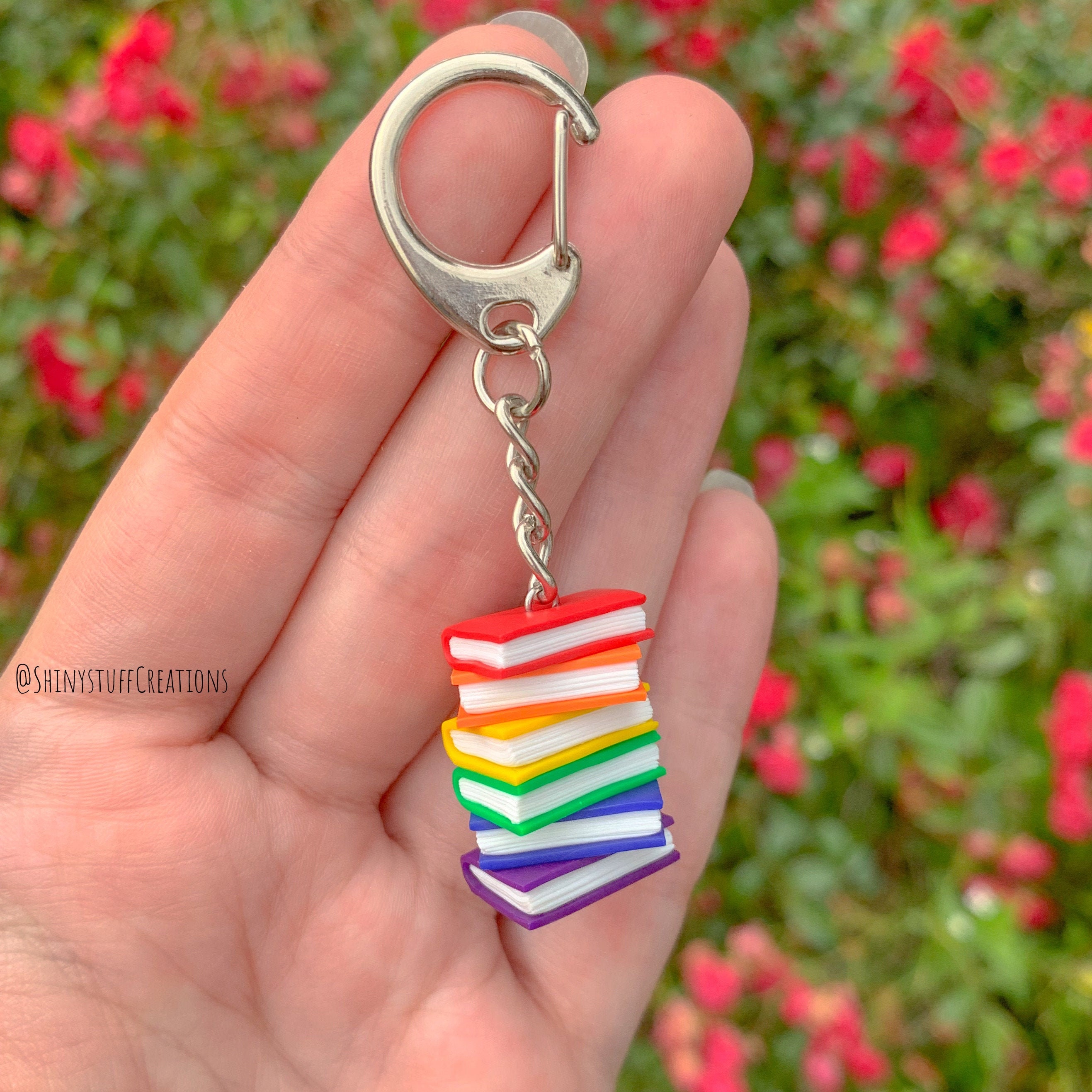Subtle Gay Pride Rainbow Flag Keychain Stacked Books LGBTQ Flag