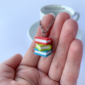 Stacked books necklace 'summer vibes' book lover gift little books necklace miniature books charm book necklace book accessory tiny books